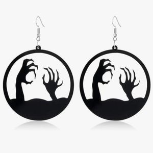 Black Grave Hands Creepy Earrings Acrylic Lightweight Circle Halloween Party New